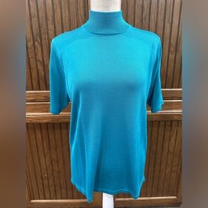 Blue Silk Mock Neck Sweater